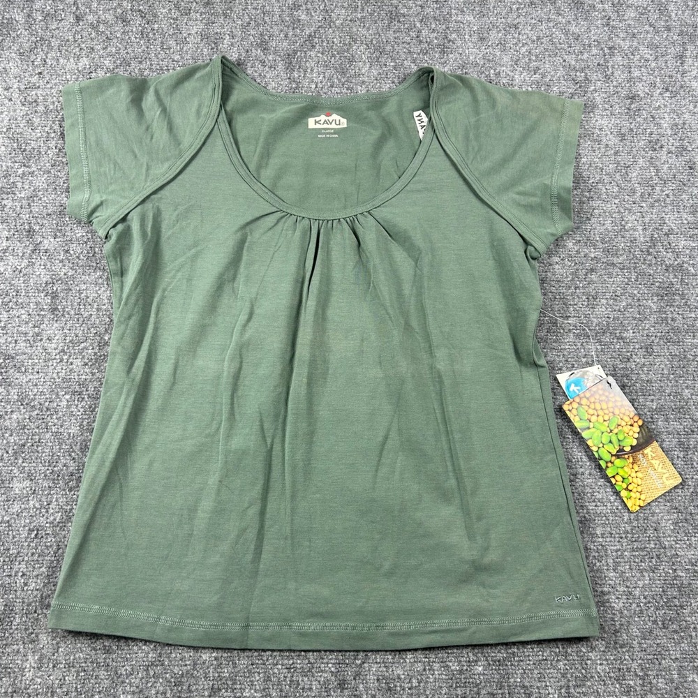 Kavu Tee Womens XL Green Soy-arific Big Sky Brewing Short Sleeve Scoop Neck NWT